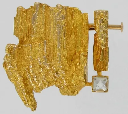 Rintakoru kivellä, korkeus 3,5cm, valmistettu 1972, Björn Weckström Lapponia, 585br, paino 14,4g Vikt: 14,4 g