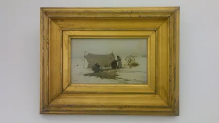 Taulu öljyväri kalastajia, koko 12X20cm, signeerattu Oskar Hoffman
