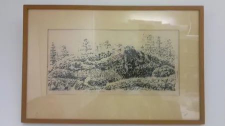 Taulu etsaus, koko 37X20cm, aurinkoinen kallio signeerattu Keijo Ilmonen 1961