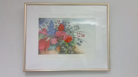 Taulu akvarelli, koko 35X22cm, kukkia signeerattu Riikka Juvonen
