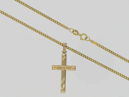 Panssarikaulaketju, pituus 46,0cm ja ristiriipus, 585, paino 4,6g Vikt: 4,6 g