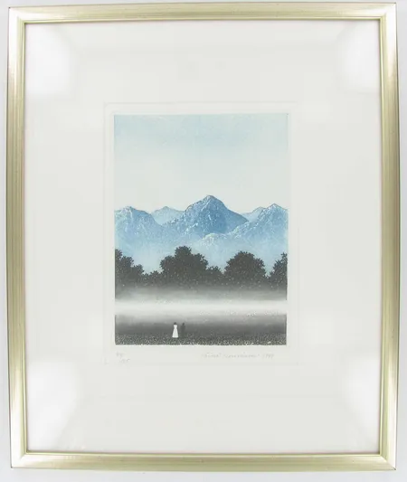 Kolme taulua värietsaus, koko 14,5X19cm, 11,5X16cm ja 12X16cm, signeerattu Väinö Rouvinen 1999 94/125, 1990 3/100 ja 1989 26/100, yhden taulun lasi rikki