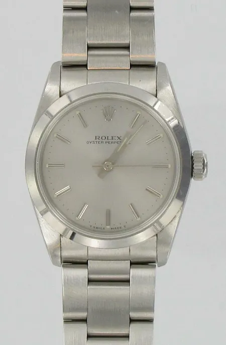 Naisten rannekello Rolex Oyster Perpetual , kaiverrettu, malli 67480, sarjanumero E456742, vuodelta 1990, laatikko ja takuutodistus