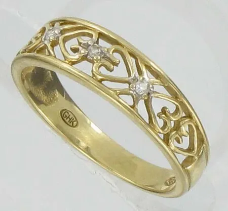 Timanttisormus, 3xn.0,005ct, kaivertamaton, koko 16½, 585, paino 2,3g Vikt: 2,3 g