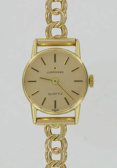 Naisten kultarannekello Junghans quartz, kaivertamaton, 585br, paino 23,5g, paristo loppu. Vikt: 23,5 g