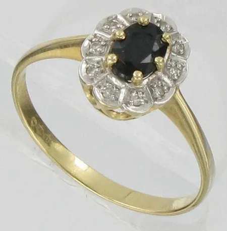 Timanttisormus sinisafiirilla, 10xn.0,005ct, kaivertamaton, koko 18½, 585br, paino 2,1g Vikt: 2,1 g