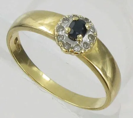 Timanttisormus sinisafiirilla, 10xn.0,005ct, kaivertamaton, koko 18, 585br, paino 2,3g Vikt: 2,3 g