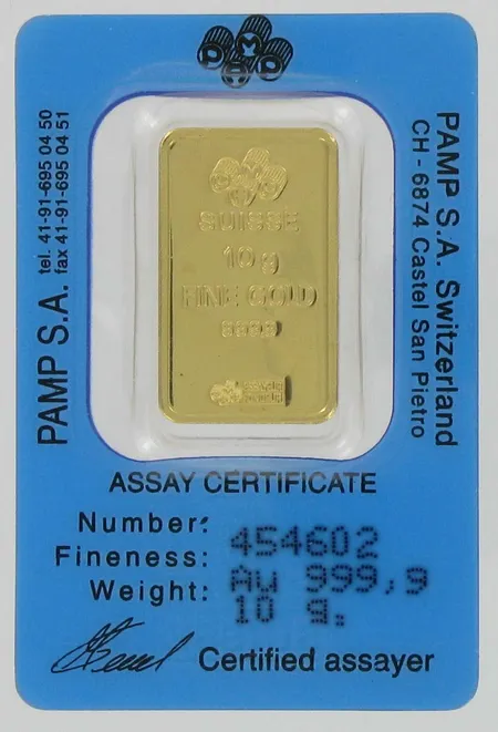 Kultaharkko, 999,9, paino 10,0g, Pamp Suisse Vikt: 10   g