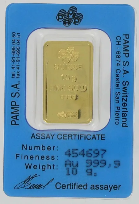 Kultaharkko, 999,9, paino 10,0g, Pamp Suisse Vikt: 10   g