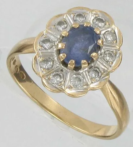 Sinisafiirisormus timanteilla 10xn.0.02ct, kaivertamaton, koko 18½, 585br, paino 4,1g Vikt: 4,1 g