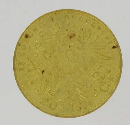 Kultaraha, Itävalta v.1896, 20 coronaa, 900, paino 6,8g Vikt: 6,8 g