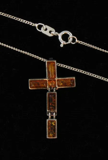 Panssarikaulaketju, pituus 50,0cm, 925, ristiriipus, meripihka, 925br, paino 4,1g Vikt: 4,1 g