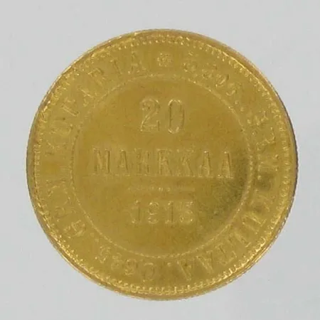 Kultaraha 20mk, Suomi v.1913, 900, paino 6,45g Vikt: 6,5 g