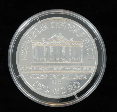 Hopearaha Philharmonika, Itävalta v.2011, nimellisarvo 1,5_, 999, 31,1g Vikt: 31,1 g