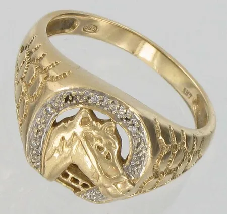 Hevosenpää kantasormus timanteilla 4xn.0.005ct, kaivertamaton, koko 21¼, 585, paino 7,4g Vikt: 7,4 g