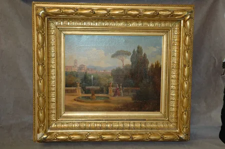 Taulu, Öljyväri kankaalle, koko 35x28cm, puistonäkymä, signeerattu Johann Köler 1868, kehys hieman viallinen