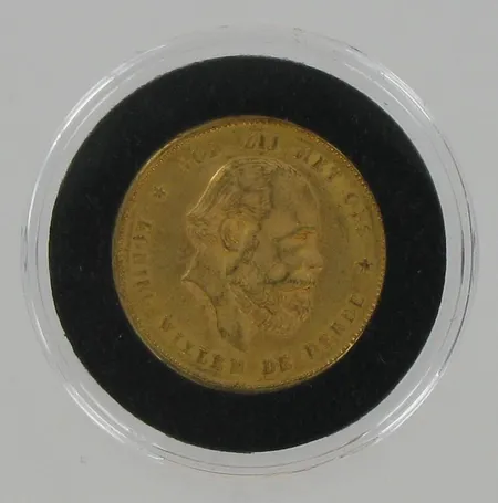 Kultaraha, Euroopan Kulta-aarre, Alankomaat, 10 guldenia, vuodelta 1877, 900, paino 6,7290g Vikt: 6,7 g