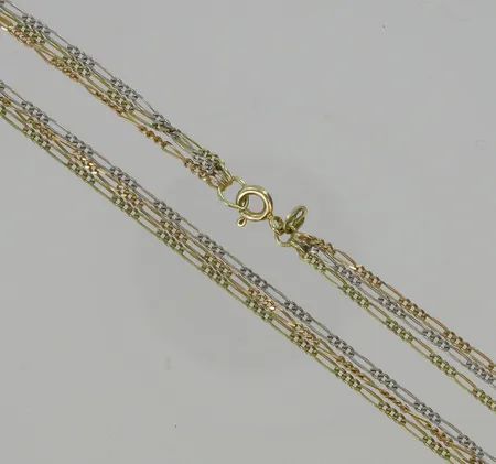 Kaulaketju keltakulta/valkokulta/punakulta, pituus 41cm, 585, paino 5,8g Vikt: 5,8 g