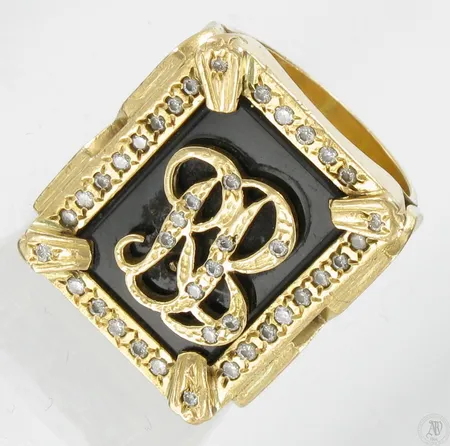 Viallinen timanttisormus onyxilla, 40xn0.02ct, 750br, paino 59,7g Vikt: 59,7 g