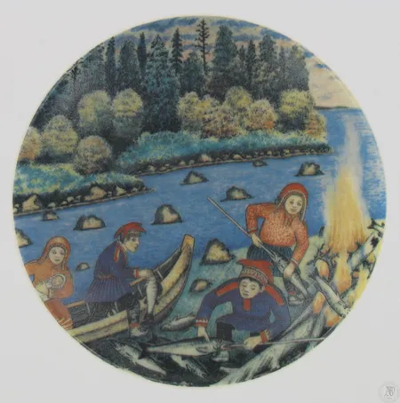 Seinälautanen, A. Alariesto, Arabia, Ø120mm, Kalan paistajaiset kesäyössä nro 21, 1983