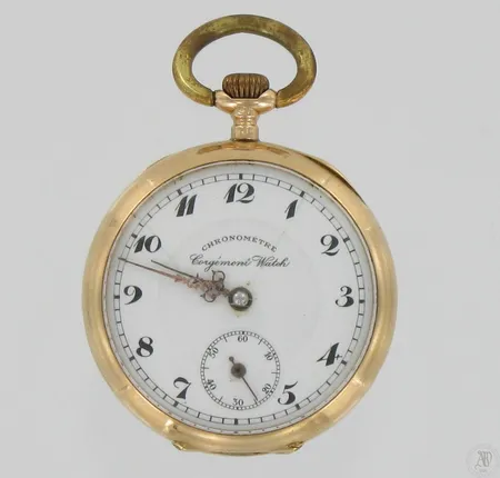 Kultataskukello Corgemont Watch Chrinometre, välikuori ei kultaa, hieman kolhiintunut, nro 6514, 585br, paino 26,9g Vikt: 26,9 g