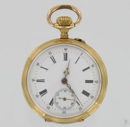 Kultataskukello balancier chronometre Chaton 16 rubis, käytön jälkiä, nro 84932, 750br, paino 40,2g Vikt: 40,2 g