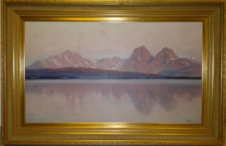 Öljymaalaus kankaalle, Ivan Constantintinovich Aivazovsky, koko110x65cm, vuodelta 1899, auringonlasku kaukasuksella. Ainoastaan nouto myymälästä.