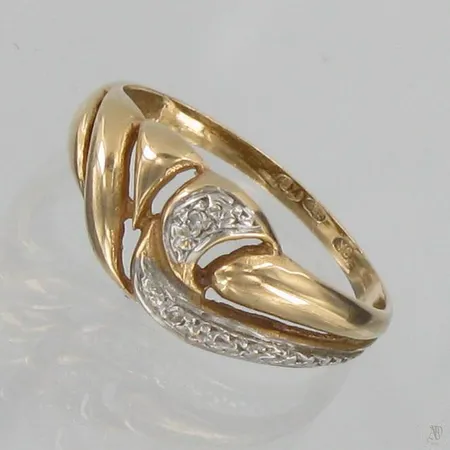 Timanttisormus 2xn.0.005ct, kelta- valkokulta, koko 17, 585, paino 1,8g Vikt: 1,8 g