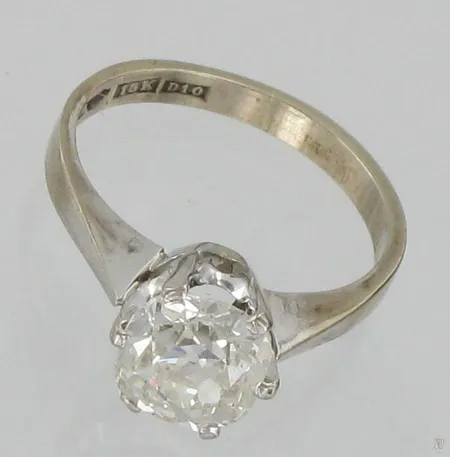 Timanttisormus 1xn.1.35ct vanhahiontainen, valkokulta, koko 16, 750, paino 3,1g Vikt: 3,1 g