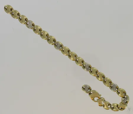 Timanttiranneketju, 18xn.0,005ct, viallinen, 585, paino 14,2g Vikt: 14,2 g