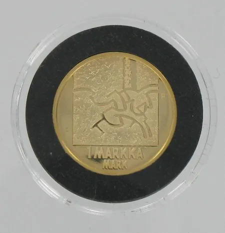 Kultaraha 1 mk v.2001, viimeinen markka, 750, paino 8,64g Vikt: 8,6 g