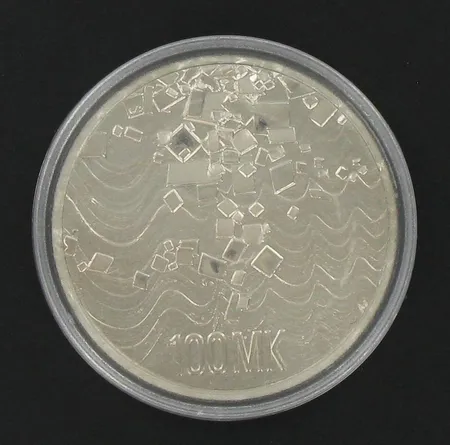 Hopea juhlaraha 100 Markkaa 1917-1992 Itsenäinen Suomi 75 vuotta, 925, paino 24,0g Vikt: 24   g