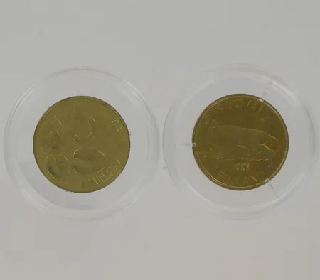 Kaksi 5mk kolikkoa vuodelta 1992