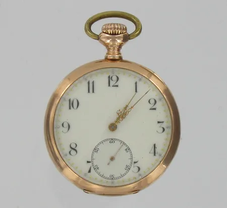 Kultataskukello, välikuori metallia, takakannessa monogrammi, Ø 43mm, 585br, paino 89,3g Vikt: 89,3 g
