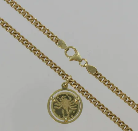 Panssarikaulaketju, pituus 50,0cm, horoskooppiriipus, 585, paino 21,2g Vikt: 21,2 g