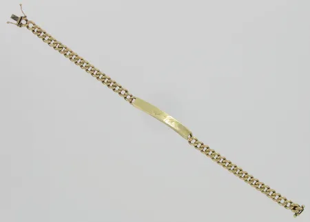 Viallinen panssariranneketju laatalla, kaiverrettu, 585, paino 12,7g Vikt: 12,7 g