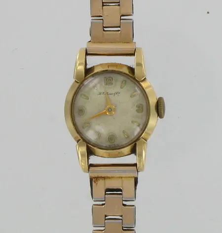 Kultarannekello Hy Moser & Cie, viallinen metalliranneke, 750br, paino 17,5g Vikt: 17,5 g
