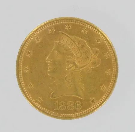 Kultaraha, United States of America, 1886, nimellisarvo 10 dollaria, 900, paino 16,7g Vikt: 16,7 g