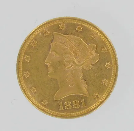 Kultaraha, United States of America, 1881, nimellisarvo 10 dollaria, 900, paino 16,7g Vikt: 16,7 g