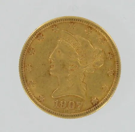 Kultaraha, United States of America, 1907, nimellisarvo 10 dollaria, 900, paino 16,7g Vikt: 16,7 g