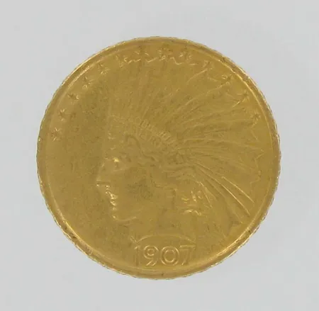 Kultaraha, United States of America, 1907, nimellisarvo 10 dollaria, 900, paino 16,7g Vikt: 16,7 g