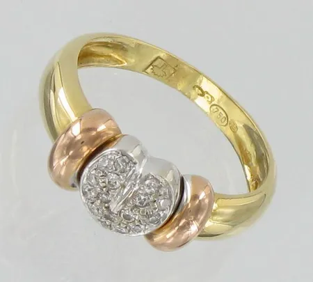 Timanttisormus 16xn.0.005ct, kelta- puna- ja valkokulta, koko 18½, 750, paino 5,6g Vikt: 5,6 g