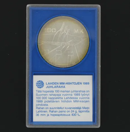 Hopea juhlaraha, 100 Markkaa Lahden MM-hiihdot 1989, 830, paino 24,0g Vikt: 24   g