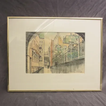 Akvarelli Helsingistä, koko 28x19cm. Nouto ainoastaan myymälästä.