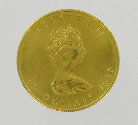 Juhlaraha Canada 50 dollaria, vuodelta 1980, 999, paino 31,1g Vikt: 31,1 g