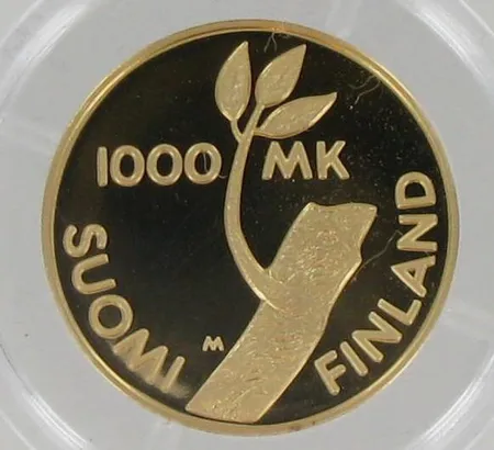Kultaraha, itsenäisyyden 80-vuotisjuhlaraha, 1000mk, 900, 8,64g, kotelossa. Vikt: 8,6 g