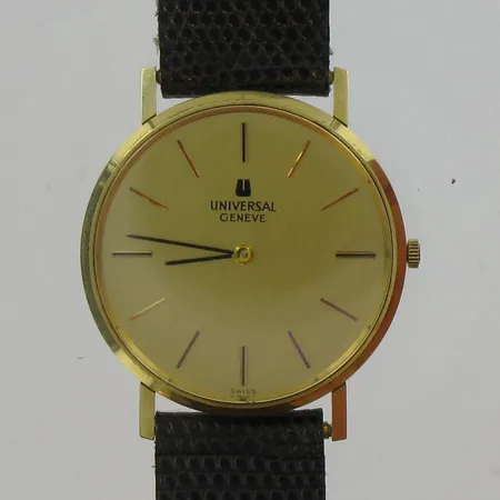 Miesten kultarannekello Universal Geneve, mekaaninen, Ø 33mm, nahkarannekkeella
