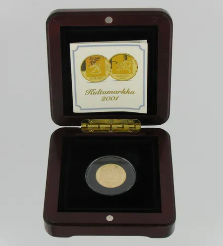 Kultaraha 1mk, v.2001, Viimeinen markka, 750, paino 8,6g Vikt: 8,6 g
