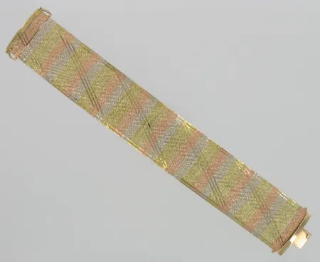 Rannekoru kelta- valko- punakulta, pituus 19cm, 585, paino 43,9g Vikt: 43,9 g