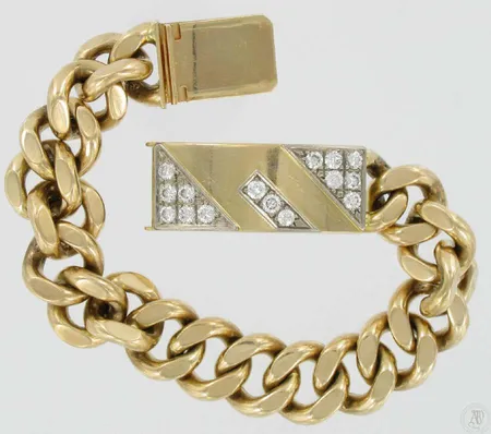 Panssariranneketju timanteilla 14xn.0,20ct 1xn.0,16ct kaivertamaton pituus 24,5cm 585 Vikt: 196,2 g